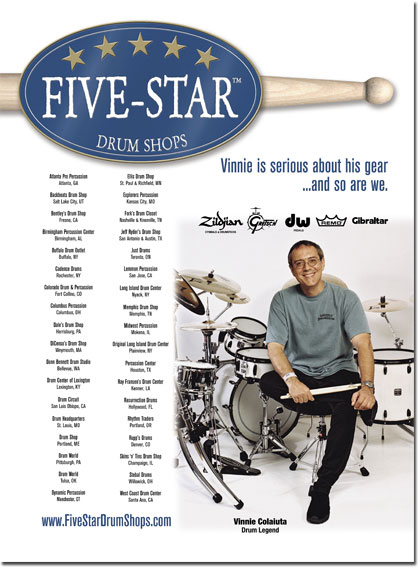 Five Star Drums Shop - Vinny Colaiuta, Modern Drummer Ad